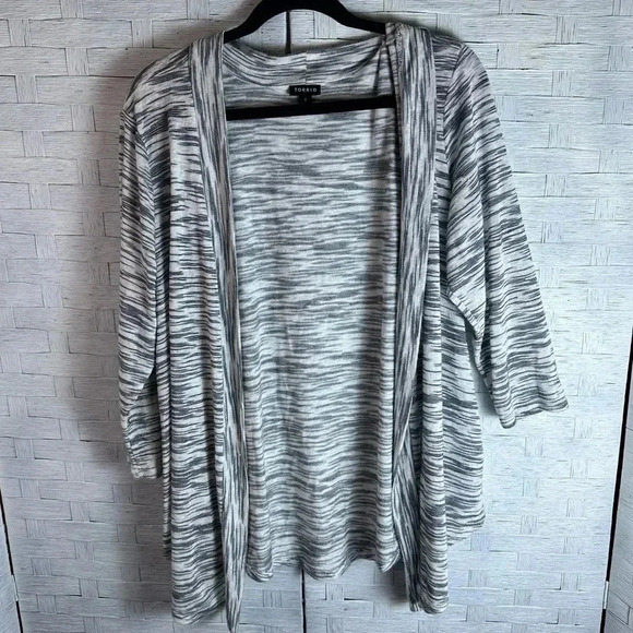 Torrid Cardigan Sweater black white Stripe Space Dye Open Front Drape plus size - Picture 1 of 9